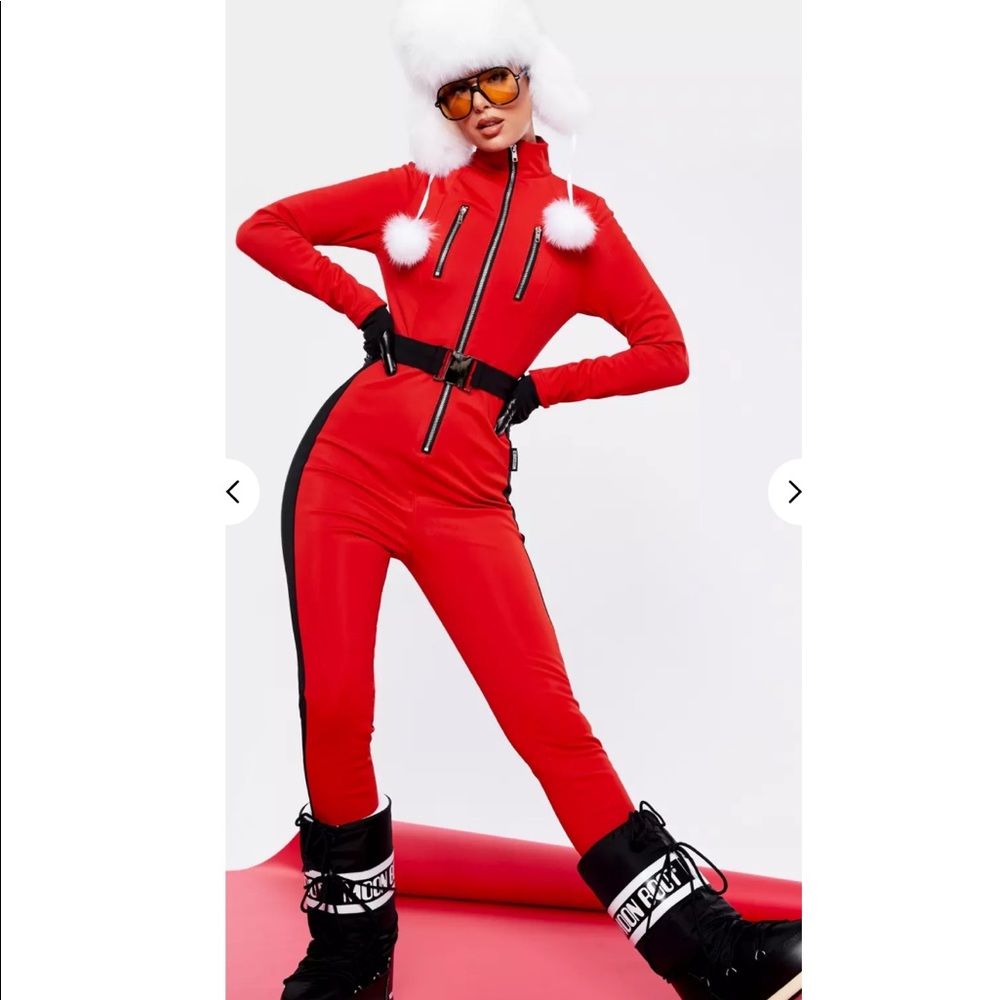 Missguided one-piece ski suit with belt